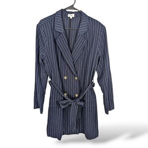 REVOLVE LPA Wrap Lightweight Jacket  M Stripe Navy Double Breasted Chic Corpcore